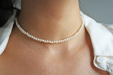 14K Gold Pearl Choker Necklace, Dainty Pearl Necklace, Real Pearl Choker, Minimal Pearl Necklace, Beaded Pearl Wedding Necklace... 