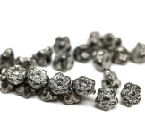 25pc Black Button Style Flower Beads Silver Wash Black Czech - Etsy