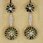 Vintage Diamond Green Enamel Daisy Drop Earrings | Etsy