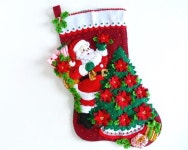 Bucilla Christmas Stocking  Finished  Santa Poinsettia Tree | Etsy
