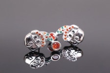 H1382-1pair/10pairs-rhodium Plated-13*11.5mm Multi Color Cubic Santa Earring, Christmas Earrings, Silver Post, Wholesale Earrings... 