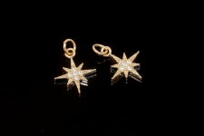 H1309-2ea/20ea-gold Plated-9.5mm CZ North Star Charm, Tiny North Star Pendant, Wholesale Jewelry Finding, Jewelry Supplies... 