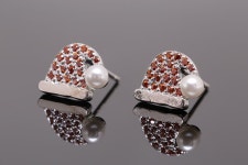 H1324-1pair/10pairs-rhodium Plated-8*11mm Cubic Christmas Hat Earrings, Tiny Santa Hat Ear Post, Christmas Earrings, Silver Post... 