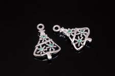H1374-2ea/20ea-rhodium Plated-10*15mm Emerald Color Cubic Christmas Tree Charm, Tiny Cubic Tree, Christmas Charms, Wholesale... 