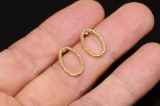 H1234-1pair/10pairs, 16K Real Gold Plated 15*10mm Edge Cutting Ellipse Post Earrings, Oval Earrings, Titanium Post, Nickel Free... 