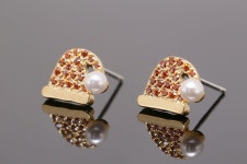 H1323-1pair/10pairs-gold Plated-8*11mm Cubic Christmas Hat Earrings, Tiny Santa Hat Ear Post, Christmas Earrings, Silver Post - Etsy