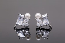Rhodium Plated Cubic Zirconia Pearl Ear Post, Bridal Earrings, Silver Post [h1384-1pair/10pairs] - Etsy