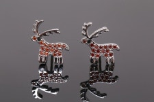 H1326-1pair/10pairs-rhodium Plated-10*11.5mm Cubic Rudolph Reindeer Christmas Earrings, Tiny Reindeer Ear Post, Christmas... 