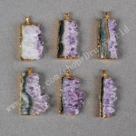 Gold Plated Edge Natural Amethyst Druzy Slice Pendant Bead Natural Crystal Quartz Handmade Gemstone Jewelry Pendant Craft G0068