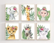 Safari Baby Animals Girl Safari Nursery Set of 6 Prints Baby Animal Print Girl Nursery Wall Art Safari Nursery Decor H2496 - Etsy