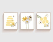 Decor, Bumble Bee Nursery Decor, Honey Bee Prints, Girls Nursery Print, Bee and Beehive Art, Yellow Floral Decor, H2852 - Etsy