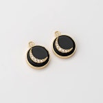 1PC 11mm Black Glass With Crystal Moon Charms, Cubic Round Moon Pendant, Minimalist Jewelry Making, Real 14K Gold Plated G0414-PG... 