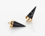 2PCS - Black Marble Triangle Cone (long), Black Marble Cone Charm, 14K Polished Gold -plated [G0193-PGBM] - Etsy