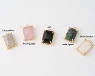 Gemstone Pendant, Rectangular Charm, Labradorite, Rose Quartz, Jet, Jade Agate, White Smoke, Real 14K Gold Plated G0251-PG - Etsy