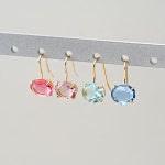 2PCS Oval Shape Aqua Pink Violet Emerald Sapphire Glass Hook Earrings, Square Glass Earring Making, Real 14K Gold Plated G0425-PG... 