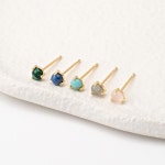 2PCS 3mm Stone Round Stud Earrings, Mini Gemstone Post Earrings, Gift for Her, Real 14K Gold Plated G0435-PG - Etsy