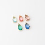 2PCS Teardrop Shape Aqua Pink Violet Emerald Sapphire Glass Dangle Charm, Tiny Drop Glass Pendant, Real 14K Gold Plated G0402-PG... 