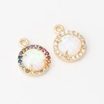 1PC Round Cubic With White Opal 8.5mm Charm, Dangle Round Clear Pendant, Dainty Opal Minimalist Charm, Real 14K Gold Plated G0278... 