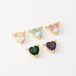 2PCS Heart Glass Connector, Aqua Pink Violet Emerald Crystal Heart Shape Charm for Necklace Makin, Real 14K Gold Plated G0421-PG... 