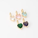 1PC Heart Glass Charm, 9.5 X 20mm Aqua Pink Violet Emerald Sapphire Pendant With Cubic Bail Pendant, Real 14K Gold Plated G0432... 