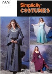 Simplicity 9891 Sewing Pattern Misses Long Gown Halloween Costume Medieval Princess Flare Sleeves Sz 6-12 or 14-20 Uncut - Etsy