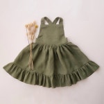 Olive Linen Ruffled Hem Pinafore - Etsy