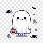귀여운 유령, 투명한 배경에 박쥐와 할로윈 호박을 들고 있는 귀여운 유령, 박쥐와 할로윈 호박을 들고 있는 귀여운 유령, 박쥐와 귀여운 유령... 