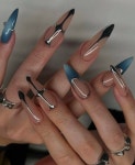 핑크 3D 꽃 네일 긴 아몬드 프레스온 네일 10개 걸 걸 일상용 가짜 네일 in 2025 | Stylish nails, Green nails, Simple nails