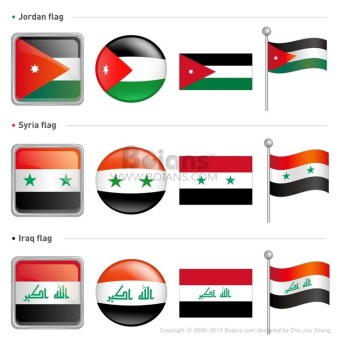 요르단과 시리아 그리고 이라크의 국기 아이콘. 전세계 국기 아이콘 디자인 시리즈. (ICON010013)  Jordan and Syria, Iraq...