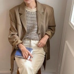 [톰보이자켓] 추천 - [전연령][남녀] 여성오버핏자켓 톰보이자켓 브라운 싱글 블레이저