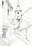 Urban Sketch: Pen + Watercolor Street Scene | 2점 투시 그림, 여행 스케치북, 수채화 건축