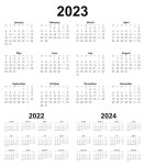 2023년과 2022년의 기본 달력 2024년 주 월요일에 시작 | 프리미엄 벡터