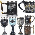 GOT 머그잔 잔 스테인레스 스틸 수지 3D 맥주 Tankard 와인 유리 머그잔 600ml 400ml 200ml 파티 Drinkware 장식 크리스마스 선물