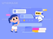 고민하는 어린이가 있는 AI 초등코딩교육 벡터 일러스트 SILL771, 유토이미지, 일러스트, 교육, 어린이, 코딩, 디지털교육, AI, 인공지능, 로봇... 