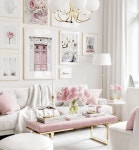 Pink harmony gallery wall flower posters pink wall art golden frames - 아트월 벽 인테리어 - Posterstore.kr | Pink living room...