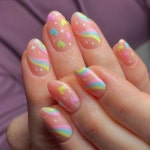 Nails Kits with Colorful Heart Stars Designs Cute Artificial Nails … - 2024 | 무지개 네일, 여름 젤네일, 화려한 네일