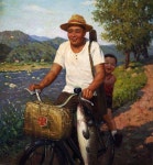 마을의 동구길로 살같이 달리는 자전거 | 자전거