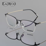 Eagwoo Titanium Eyeglasses Half Rim Optical Frame Prescription Spectacle Wire Temple Glasses Men New Slim Light Eye glasses 5201... 