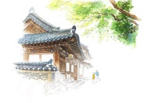 한옥 일러스트 by 로사 on Grafolio | 풍경화, 시골 사진, 거리 그림