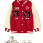 Letras en negrita de diseño de TECA, chaqueta de bloques de color de dos tonos de moda para exteriores para niñas, ropa de... 