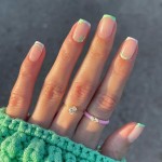 Green French Tip Press on Nails Short Nails for Women,KXAMELIE Square Glue on Nails Short Fake Nails With Floral Design Acrylic... 