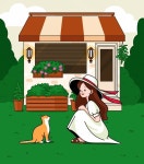 정원에서 고양이와 함께