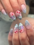 24pcs Nails Short Nails Almond-Shaped Nails French... Nail Set 24개입 짧은 아몬드 모양 프렌치 블루 및 핑크 그라데이션 네일... 