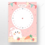 만화 귀여운 토끼 일러스트 시간 플래너 템플릿 PSD 다운로드, 디자인 자료 다운로드