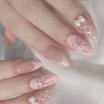 Temu｜24개 스위트 핑크 보우 인스타일 네일 스티커 + 1개 젤리 글루 + 1개 러빙 스트립 24pcs Sweet Pink Bow Ins Style Nail... 