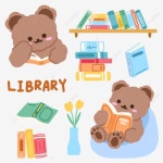 도서관에서 책을 읽는 곰 한국어 스티커, 귀여운 곰, 곰 읽기, 책을 읽다 PNG 일러스트 및 PSD 이미지 무료 다운로드 - Pngtree