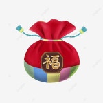 한국 새해 복주머니 질감 일러스트 빨간색 명절 설날 전통, 중국의 설날, 일주, 합니다 Dafu 가방 PNG 일러스트 및 PSD 이미지 무료... 