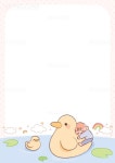 캐릭터, 인물, 사람, 그림, 백그라운드, 배경일러스트, 연필, 크레파스, 유아, 아이, 유치원생, 아기자기한, 테두리, 프레임, 오리, 무지개, 연못