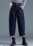 Women Blue Solid High Waist Pockets Cotton Denim Harem Pants Summer - Black / M(Fit for EU 40-42, US 8-10, UK/AU 12-14, IT 44-46)... 