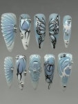 1 Box Of 10pcs Almond-Shaped Nails, Blue-White... Semi-Handmade Nail Stickers Set With Nail File... 1박스 아몬드 형태 네일, 블루... 